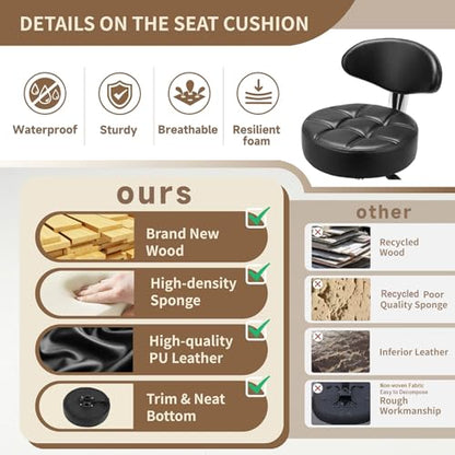 Kaleurrier Rolling Stool with Back Rest, Swivel Chair Adjustable Height, Heavy Duty Stools for Kitchen Salon Bar Office Garage Shop Massage (with Back Rest) (Black) - color: Black