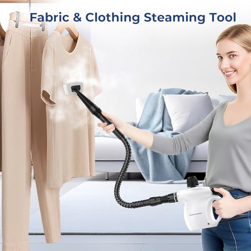 Steam Cleaner, Pressurized Handheld 13pcs Multi-Purpose Natural Deep Cleaning Steamer, Portable Steamer for Cleaning Home, Grout, Kitchen, Car, Window, Upholstery, Bathroom and Clothes, White - color: Black&White