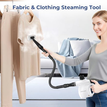Steam Cleaner, Pressurized Handheld 13pcs Multi-Purpose Natural Deep Cleaning Steamer, Portable Steamer for Cleaning Home, Grout, Kitchen, Car, Window, Upholstery, Bathroom and Clothes, White - color: Black&White