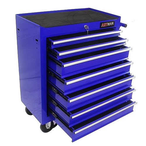 Rolling Tool Chest with 7-Drawer Tool Box with Wheels Multifunctional Tool Cart Mechanic Tool Storage Cabinet for Garage, Warehouse, Workshop, Repair Shop (Blue) - color: Blue
