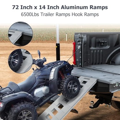 1 Pair 72inch x14 inch Aluminum Ramps Trailer Ramps 6500Lbs Hook Ramp