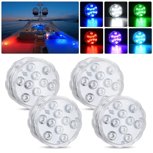 Nilight Marine Boat Light 4 PCS 10LED RGB Wireless Cabin Ambiance Multi Color Exterior Deck Lights Remote Control Submersible for Pontoon Sailboat Yacht Skeeter Fishing Bass Boats - color: 4PCS RGB Boat Light