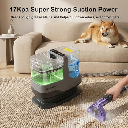 Couch & Upholstery Cleaner Machine, Portable Carpet Spot Cleaner Machine | 17KPa Ultra-Strong Suction, Dual Brush Heads, Deep Cleaning Handheld Car Shampooer for Sofa, Rug, Mattress and Furniture