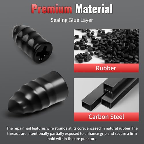 60 Pcs Tire Repair Rubber Nails Kit with 2 Sizes, Screw in Tire Plugs Tire Repair Kit with Screw, Vacuum Tire Repair Nails Screws Plug with Storagebox, for Car Truck Motorcycle
