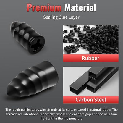 60 Pcs Tire Repair Rubber Nails Kit with 2 Sizes, Screw in Tire Plugs Tire Repair Kit with Screw, Vacuum Tire Repair Nails Screws Plug with Storagebox, for Car Truck Motorcycle