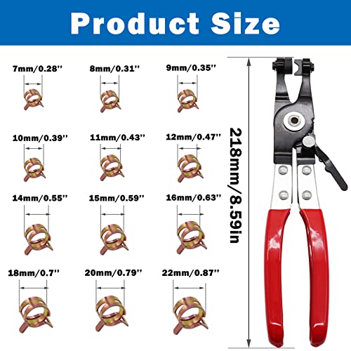 Tnisesm 121Pcs 6-22mm Spring Hose Clamp Assortment Kits with Swivel Flat Band Fuel Hose Clamp Plier, Silicone Vacuum Hose Action Pipe Clamp Low Pressure Air Clip Clamp for Hose Clamps - size: 120Pcs-12 Sizes+Plier
