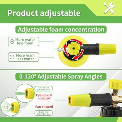 FIXFANS Foam Cannon, Compatible with Portland Husky and Ryobi Power Washer | Dual Connector Accessory, Replacement Gun Adapter, Double Tip Attachment Soap Cannon, 1/4" Quick Connect, 5 Nozzles, 1L - size: 999ML