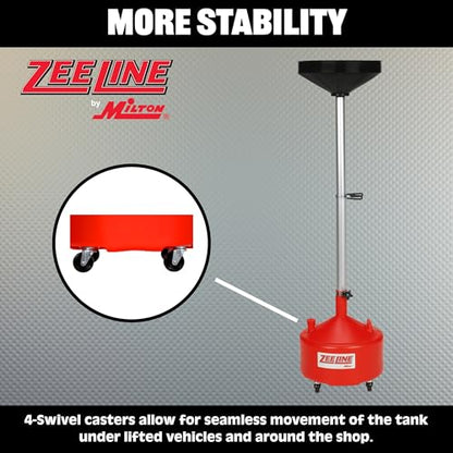 ZEELINE BY MILTON ZE8DC 8-Gallon Poly Oil Drain, Adjustable Height 48-71 in., Rolling Waste Oil Drain with Funnel Screen, 4 Swivel Casters for Oil, Coolant & Transmission Fluid