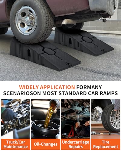 5 Ton Low Profile Car Service Ramps – Heavy Duty Plastic – 6.7" Lift Height – Portable Auto Repair Ramp Set for Oil Change, Maintenance, Garage – 2 Pack