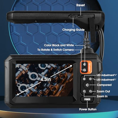 Dual Lens Endoscope – 1080P Borescope with 32.8FT Cable & 4.3" Screen | 7.9mm IP67 Waterproof Probe, 8 LED Lights, Semi-Rigid Cable, Ideal for Sewer & Auto Inspection, Tools & Accessories - size: 32.8FT, style: Dual Lens