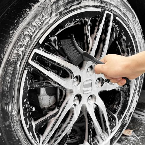 Wheel Brush, Wheel & Rim Cleaner Brush, Tire Brush, Wheel Cleaning Brush, Bendable & Durable Car Wheel Brush Set, Car Detailing Brushes, Wheel Brushes for Cleaning Wheels - color: Black