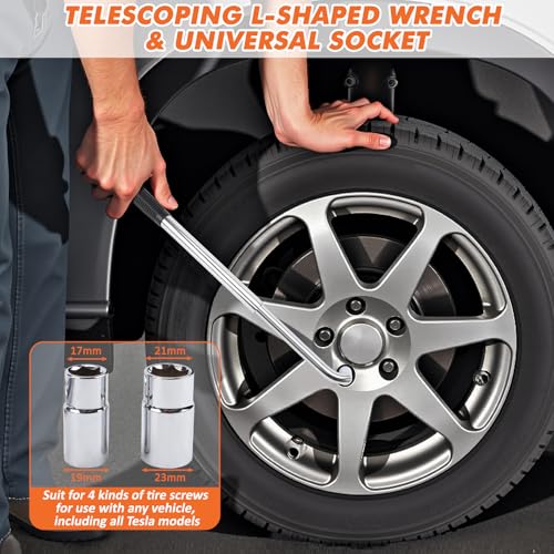 Portable Car Jack Kit, 3 Ton Auto Scissor Jack Kit for Tesla Model Y Model 3/S/X, Tire Repair Kit with 2 Tesla Specific Jack Pads & Lug Wrench, Universal Car Emergency Set for Sedan/SUV/MPV
