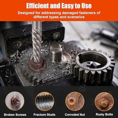 10-Piece Screw Extractor & Left-Hand Drill Bit Set, Easy Out Fastener Extractor Kit with Alloy Spiral Flutes - Premium Tool for Easily Removing Stripped, Broken & Rusty Screws, Bolts & Studs