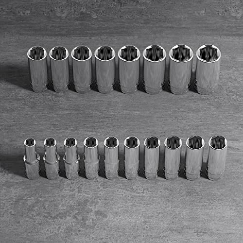 Olsa Tools Metric Deep Socket Set - 1/2-Inch Drive, 18pc - 6-Point Chrome Sockets from 10mm–27mm and No Skipped Sizes - Mechanic Deep Metric Socket Set - Professional Grade Long Sockets - Part: 1325 - color: Metric Deep, size: 18pc, 1/2-Inch Drive