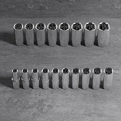 Olsa Tools Metric Deep Socket Set - 1/2-Inch Drive, 18pc - 6-Point Chrome Sockets from 10mm–27mm and No Skipped Sizes - Mechanic Deep Metric Socket Set - Professional Grade Long Sockets - Part: 1325 - color: Metric Deep, size: 18pc, 1/2-Inch Drive