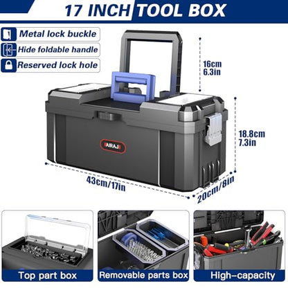 3 IN 1 Rolling Tool Box With Wheels,Stackable Tool Box,Modular Tools Storage Organizer,Top Small Parts Organizer Design,With Removable Small Parts Box,for Home,Repair,Garage Storage,17 IN+19 IN+21 IN