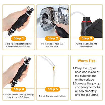 H-veenjor Gasoline Siphon Hose Pump, Hand Fuel Transfer Pump, High Flow Gas Siphon Pump for water Gasoline Oil Petrol Diesel, Manual Fuel Pump with 2 Premium PVC Hoses