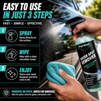 Magic Finish Water Spot Remover for Cars – Professional Hard Water Stain & Mineral Deposit Remover for Paint, Chrome & Wheels – Restores Shine & Gloss – Frozen Margarita Scent – 16oz