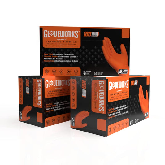 GLOVEWORKS 8 Mil Orange Nitrile Disposable Gloves Heavy Duty Industrial RDT for Mechanic and Automotive Medium 3 Boxes of 100 - size: Medium, style: 3 Boxes of 100