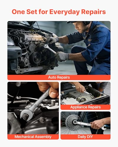 VEVOR Combination Wrench Set, 32-Piece SAE and Metric, 12-Point Box End and 15° Angled Open End Combination Wrenches with Roll Up Pouch, Carbon Steel, for General Household and Automotive Repairs - size: 32PCS (Metric&SAE), style: Regular