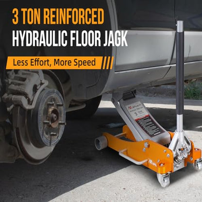 APlusLift AF350G 3 Ton Lower Profile Aluminum and Steel Racing Floor Jack with Dual Pistons Quick Lift Pump for Sport Utility Vehicle, Lifting Range 3-7/8"-19-1/2", Golden, Grey…
