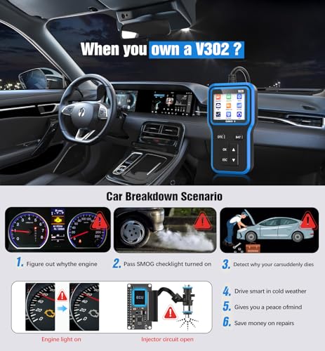 OBD2 Scanner with Upgrade Battery Tester - Diagnostic Tool for Cars that Check Engine Light & Emissions Readiness Read and Clears Vehicle Error Codes for All OBD II Protocol Vehicles Since 1996（Blue） - color: blue