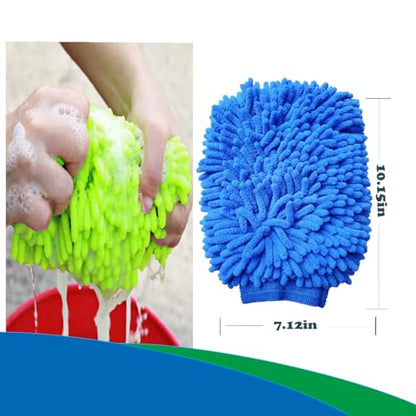 2 Pack Car Wash Mitt Microfiber Chenille Car Wash Mitt Scratch Free for Cars Cleaning,Home Cleaning Mitts(Green/Blue).