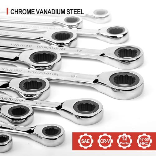 AIRAJ Combination Wrench Set,22-Piece Ratcheting Wrench Set,Long Open End,72-Tooth Ratchet Drive,CR-V Steel,Organizer With Tool Roll Bag,1/4"-3/4" & 6-18mm,SAE & Metric