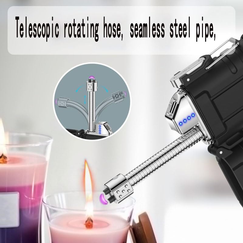 Electric Lighter, Rechargeable Arc Lighter, 360° Flexible Neck, Windproof Plasma Lighter with LED Battery Display and Flashlight, Waterproof Electronic USB Lighter for Candles, Camping, Survival Gear( - color: Black