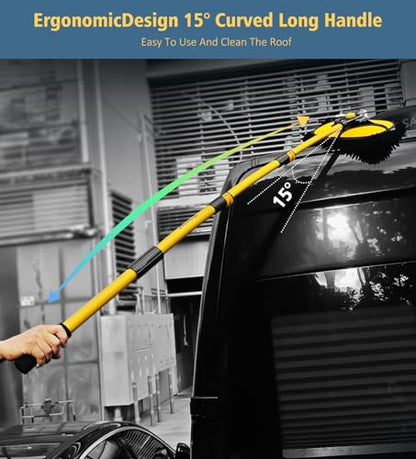 YeewayVeh Car Wash Brush Mop with Long Handle, 55" Car Wash Brush with 2 Replaceable Microfiber Mop Heads, 15° Curved Extension Pole Auto Cleaning Wash Kit for Truck SUV RV Camper, Yellow | Extra Microfiber Mop Head, Extension Pole, Scratch-Free Auto Clea