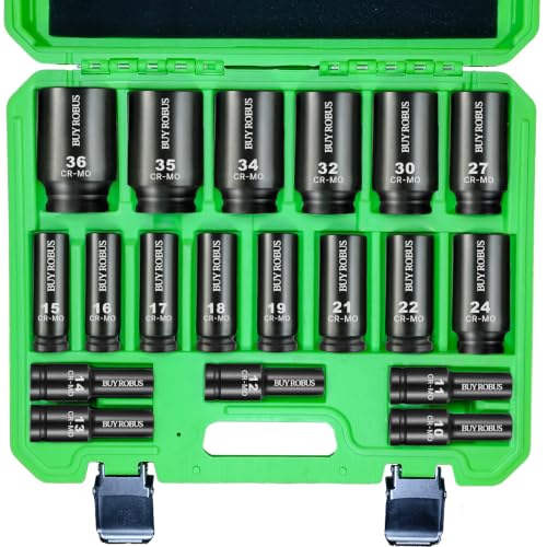19 Pcs 1/2" Metric Impact Socket Set, Deep Sockets 10mm-36mm, 6-Point Cr-V and Alloy Steel, 1/2 Inches Drive Impact Socket Set,Rugged Construction, Enhanced Storage Case - size: 19 Pcs 1/2" Metric Socket Set