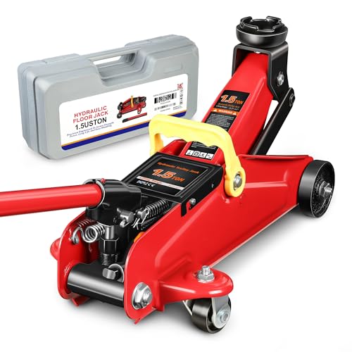 PM PERFORMOTOR Low Profile Hydraulic Trolley Service/Floor Jack, 1.5 Ton (3000 lbs) Capacity, Lifting Range 5.3"-12",Red,PM-TOL-FJ15-RD - color: Red, size: 1.5 Ton