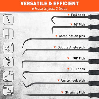 HORUSDY 8-Piece Professional Hook and Pick Set for Automotive Precision Work, Oil Seal Puller, O-Ring & Gasket Removal Tools with Ergonomic Handles for Mechanics, DIY Car Repair (Pack of 2) - size: 8-Piece (Pack of 2)