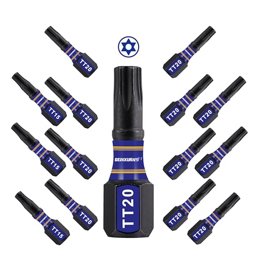 Geinxurn 15 Pieces Security T20 Impact Magnetic Screwdriver Bit Set, 1 In. #20 Torx Head Insert Bit Set, S2 Alloy Steel Hollow Star Bit Set - size: 1"-15PCS, style: TT20