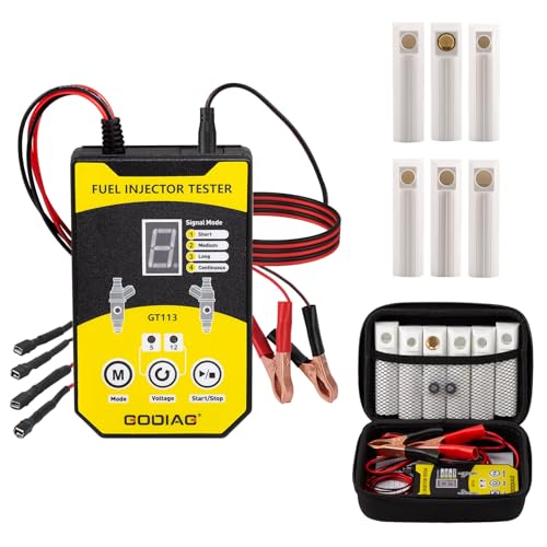 GODIAG Fuel Injector Tester Cleaner Kit, 8 Pulse Modes Injector Tester 6 Size Cleaning Adapters 12V/5V Output Power Drive, 4 Wire Dual Channel DIY Fuel Injector Cleaner Tools