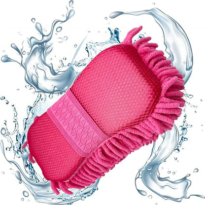 Scratch Free Chenille Microfiber Wash Mitt Car Wash Sponge for SUVs Boats - color: 2 Pack Pink