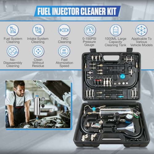 Fuel Injector Cleaner Kit 1000ML 150PSI Non-Dismantle Fuel Injector Tester and Cleaner Kit, throttle valve/TWC/exhaust pipe/intake manifold Cleaning Tool with 40pcs Accessories, for All Petrol Cars