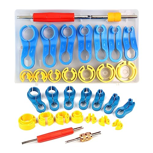 AUCELI Car AC Fuel Line Disconnect Removal Tool Set, 16 Pcs 1/4 3/8 1/2 5/8 3/4 7/8 5/16 Inch Remover Tool Kit, Auto Air Conditioner Hose and Valve Core Quick Disconnect Repair Tool Kit