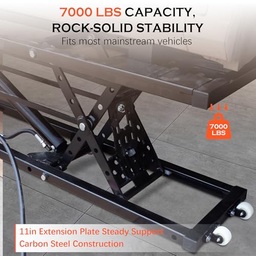 Heavy-Duty Portable Car Lift 7000 LBS Capacity, 28 Inch Max Lift Height with Mechanical Safety Locks, Adjustable Quick Jack Design, Folding & Wheels for Easy Storage