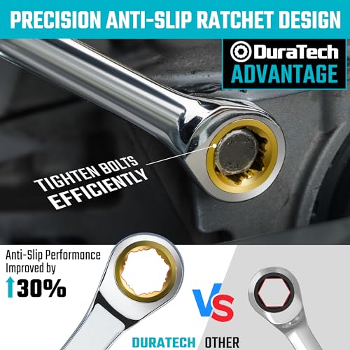 DURATECH Extra Long Anti-Slip Ratcheting Wrench Set, Double Box End Wrench Set, 9-Piece, Metric, 10, 12, 13, 14, 15, 16, 17, 18, 19mm, CR-V Steel, with Rolling Pouch - size: 10-19mm