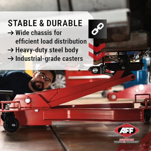 AFF Low Profile Manual Hydraulic Transmission Jack - Heavy Duty Steel Body, Adjustable Saddle with Safety Chain & 360 Handle - for Transmissions, Transfer Cases & Differentials (Multiple Capacities) - size: 3000 lbs Capacity