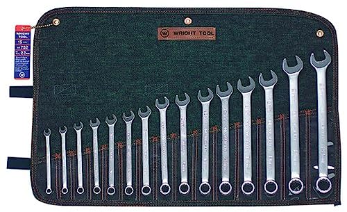 Wright Tool 752 Metric 12-Point Combination Wrench Set, 15-Piece | Sizes 7 mm–22 mm, WrightGrip® 2.0, Satin Finish with Roll Pouch Made in USA - size: 15-Piece