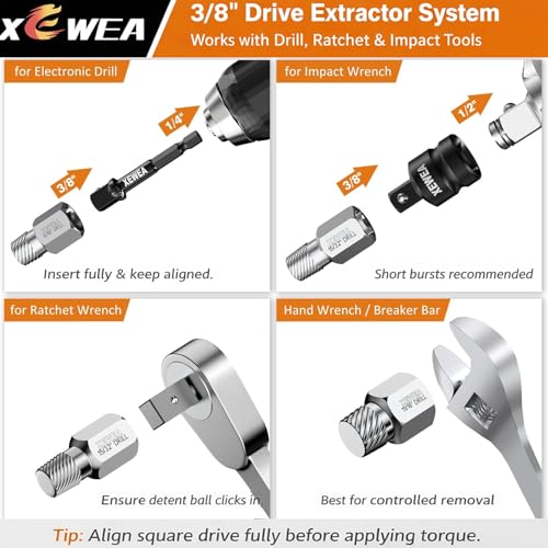 XEWEA 22PCS 3/8" Drive Screw Extractor Set, Bolt Remover Kit | Multi-Spline Easy Out for Stripped Broken Bolts, Nuts & Screws, Heavy-Duty CR-MO Extraction Tools with Extension & Adapter - size: 22PCS