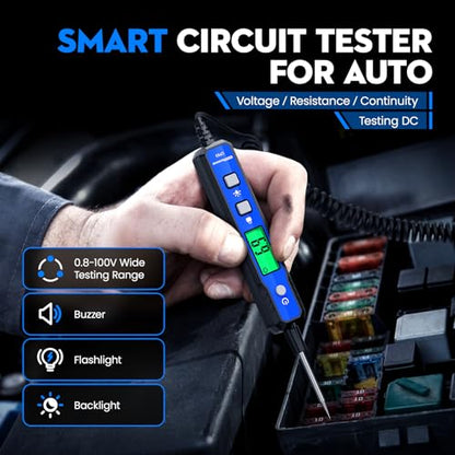 OBDResource Car Voltage Smart Circuit Tester, Power Circuit Probe 0.8-100V DC Voltage Tester Automotive Continuity Test Electrical Tester Car Fuse Tester with Flashlight for Car Battery | 0.8-100V DC Voltage Tester with Buzzer & Flashlight for Car Fuse, P