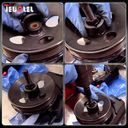 Power Steering Pulley Puller Remove Install Tool Compatible with Most Domestic Vehicles, Ford, GM, VW, Chrysler, Vacuum Pump Pulleys Installation Remover Tool Set Disconnect Tool Screw Set