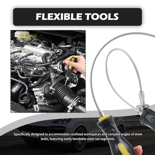 Magnetic Oil Drain Plug Removal Tool,14.45" Flexible Car Oil Plug Removal Tool with Anti-Slip Handle as Oils Change Tools,Anti Scald Magnetic Drain Plugs Removals Tools