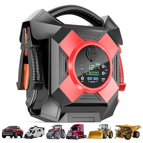 DM1264 Heavy Duty Jump Starter, 12V 30000A Peak, Lithium Battery Booster Pack, Portable Jumper -40°F Instant Start All for 50L Diesel and Gasoline Engines, Semi Truck Class 8 - color: red