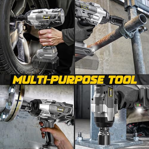 DIYtoolifz 3/4" Cordless Impact Wrench Compatible with Dewalt 20V Battery: 1850FT-LBS(2500N.m) High Torque Impact Driver, Auto-Stop Reverse, 4-Speed Heavy Duty Impact for Car/Truck/Mower(Bare Tool) - size: 3/4 inch, style: Compatible with Dewalt 20V Batte