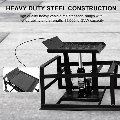 Heavy Duty Hydraulic Car Ramps 5 Ton Capacity (2-Pack) – Adjustable 10-15 Inch Low Profile Lift with Anti-Slip & Safety Lock for Oil Change, Garage Repair, SUVs, Trucks
