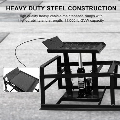 Heavy Duty Hydraulic Car Ramps 5 Ton Capacity (2-Pack) – Adjustable 10-15 Inch Low Profile Lift with Anti-Slip & Safety Lock for Oil Change, Garage Repair, SUVs, Trucks